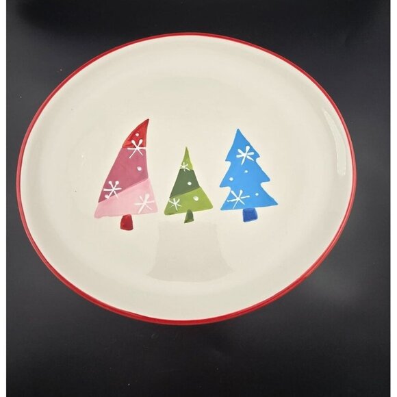 Vintage Sears Hand painted Christmas Tree Appetizer Plates Set 4 Wish for Joy - Picture 2 of 8